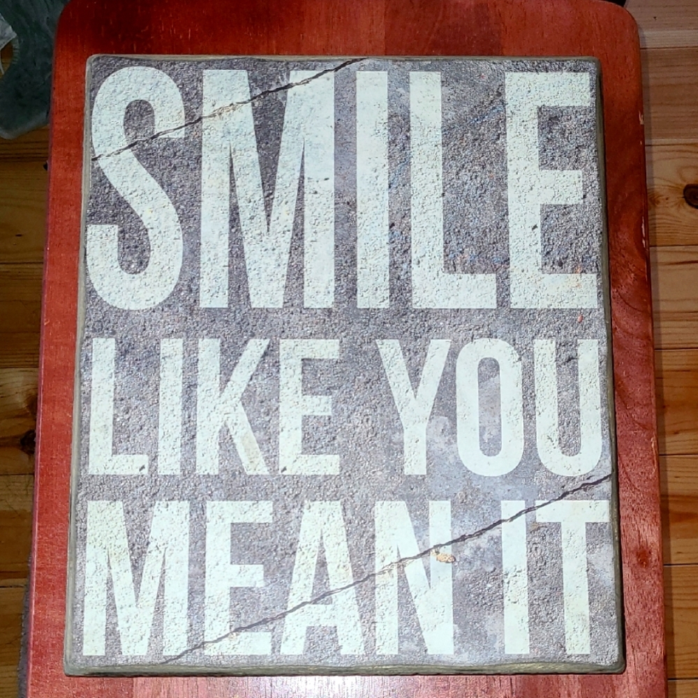 Primitives by Kathy Smile Like You Mean It Inspirational Wall Art - Gray & Cream